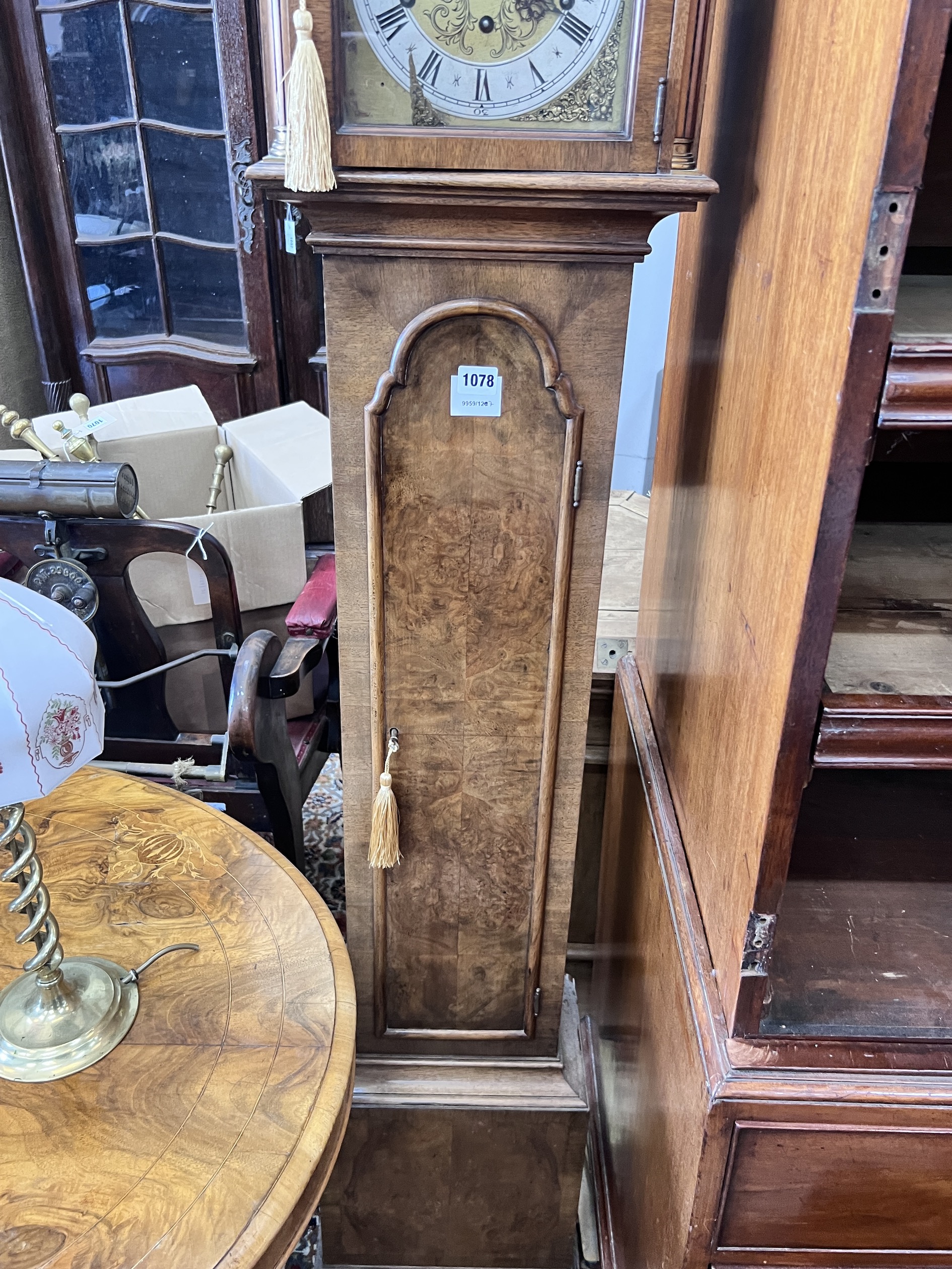 A Queen Anne revival walnut grandmother clock, height 170cm